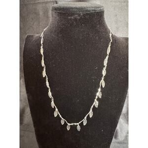 Silver Tone Leaf Dangle Necklace 20" Delicate Nature Inspired Jewelry N116